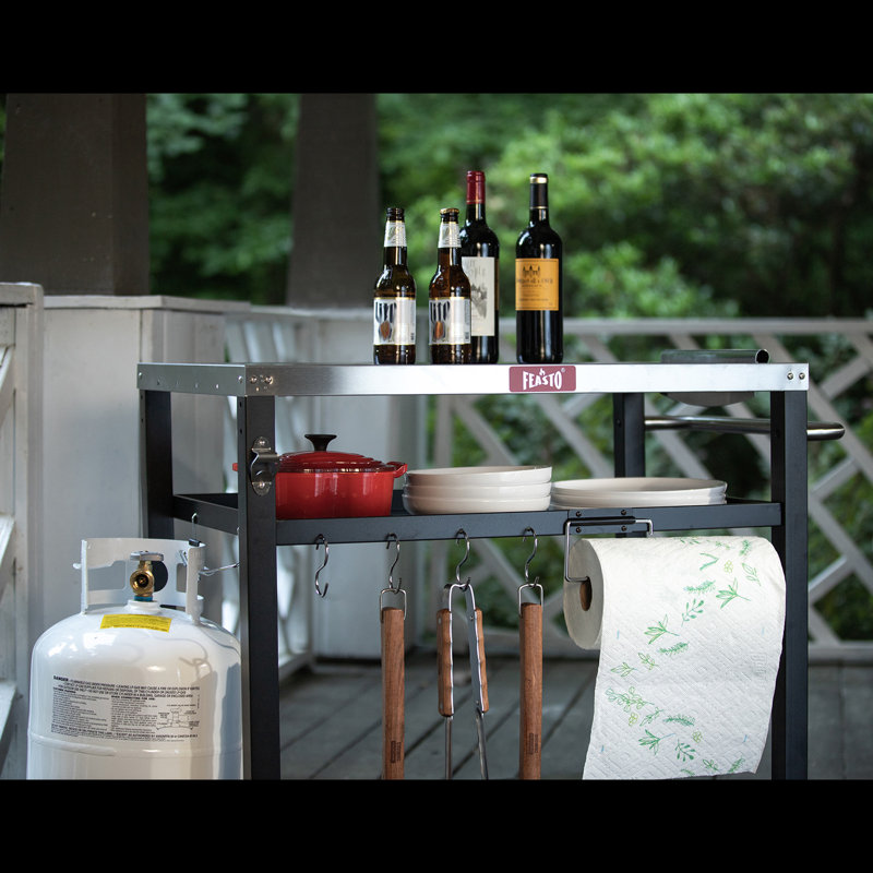 Feasto 39.5 in. ThreeShelf Stainless Outdoor Movable Food Prep Grill